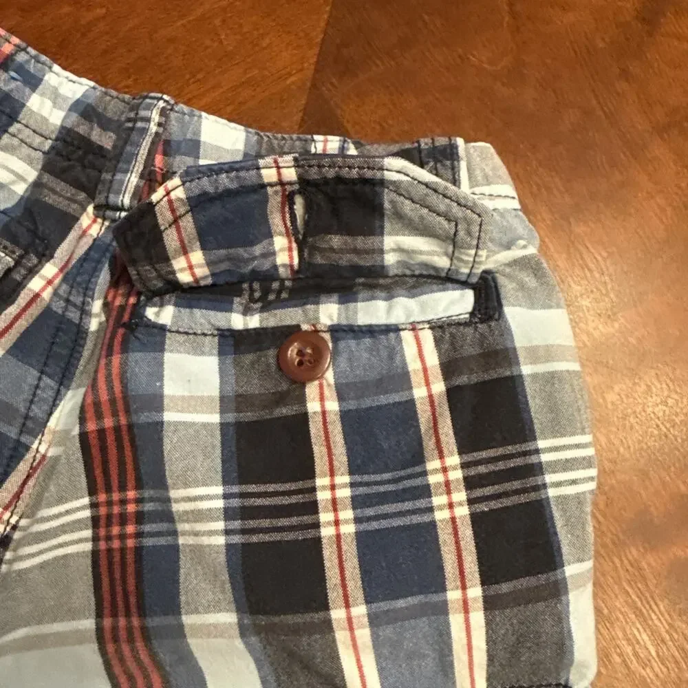 Children's Place‎ Boys 100% Cotton Cargo Shirt Blue Gray Red Plaid Size 6 EUC